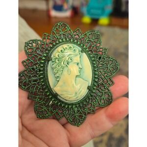 Cameo Green Tint Brooch Pin
